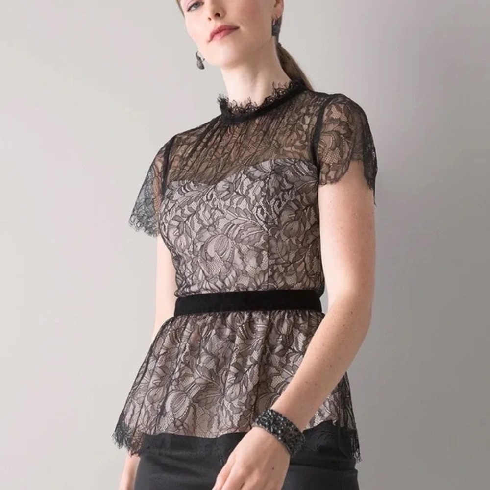 White House Black Market- Elegant Black Lace Top‎ Size 8
